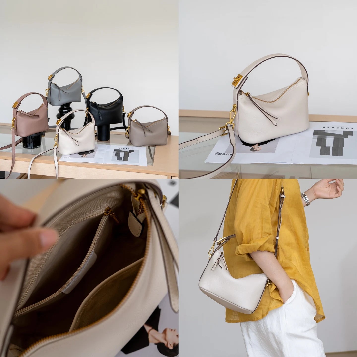 Sac à bandoulière en cuir pleine fleur pour femmes.